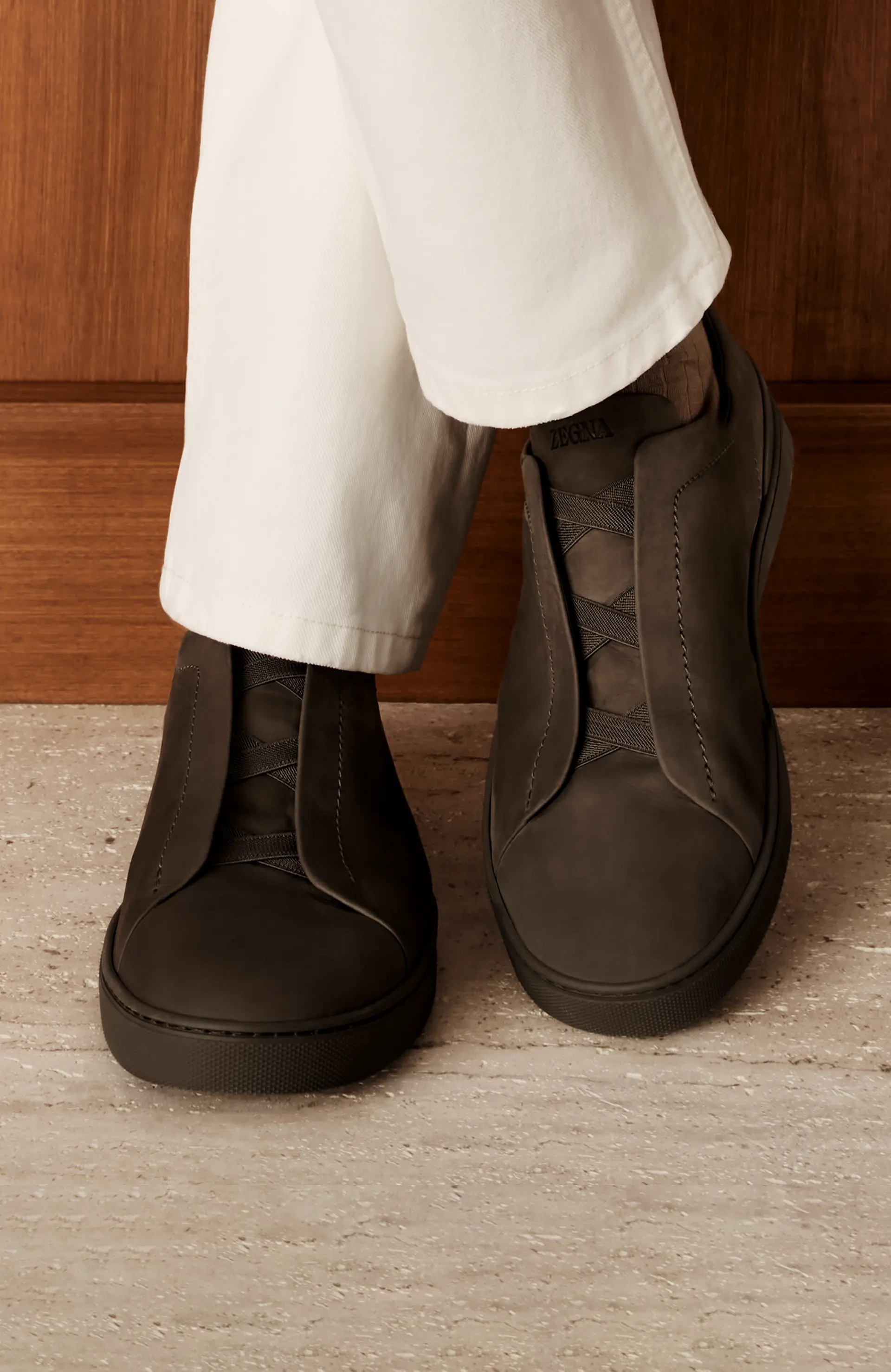 Close-up of Triple Stitch Secondskin nubuck from the ZEGNA SS26 collection.