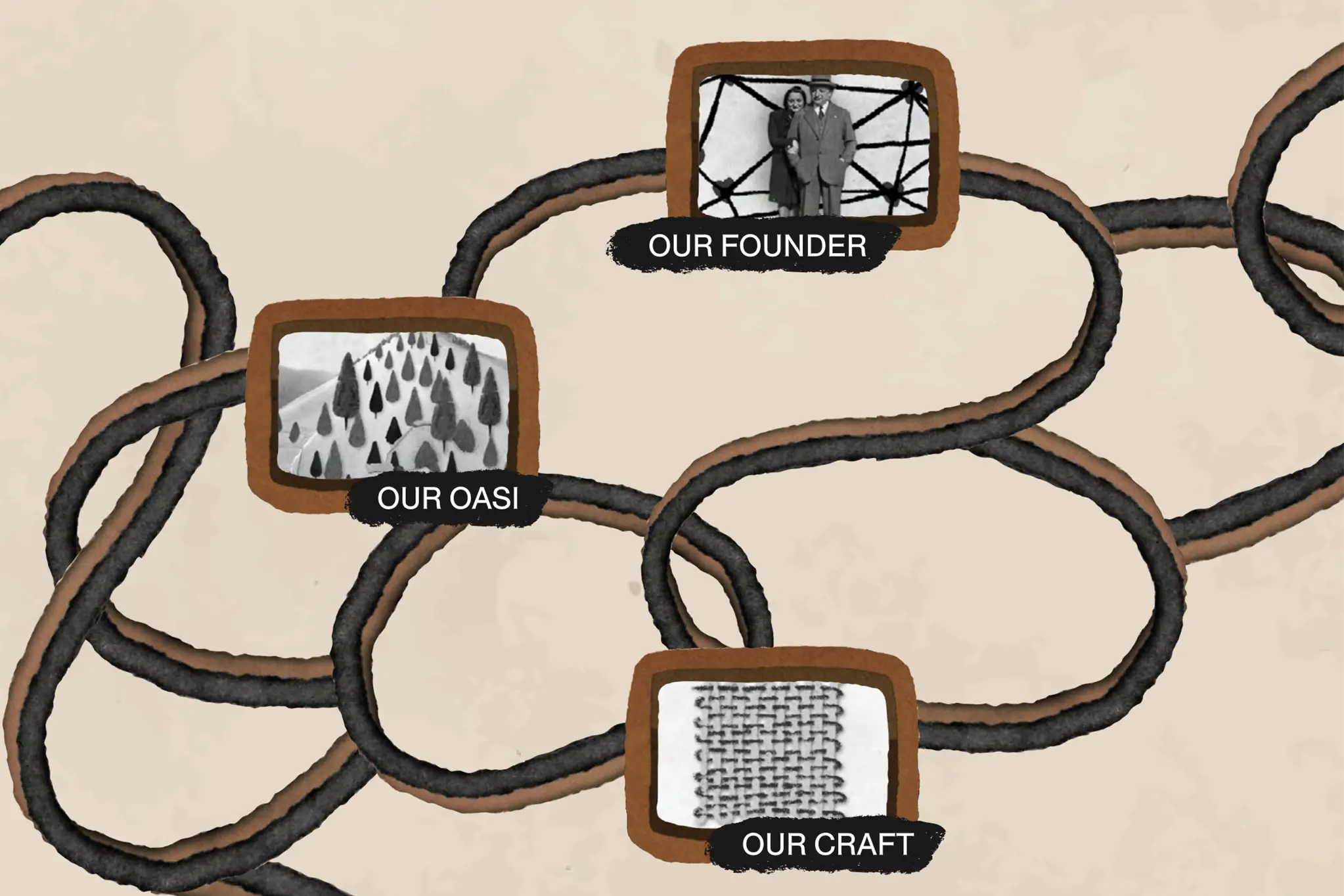 插圖展現了 ZEGNA 創辦人、工藝、皮埃蒙特 Oasi Zegna 之間的聯繫。