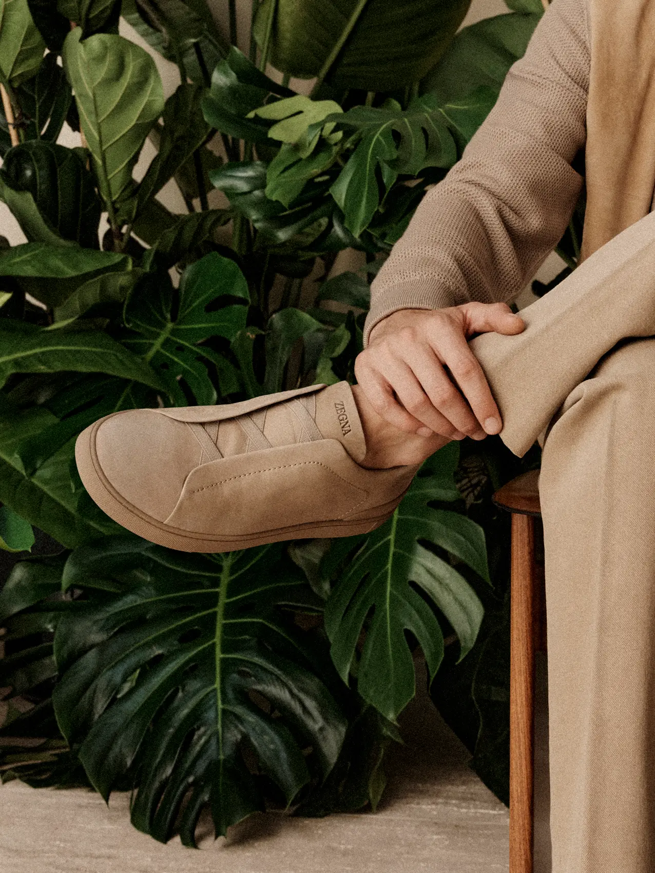 Close-up of Triple Stitch™ SECONDSKIN NUBUCK, from the ZEGNA SS26 collection.