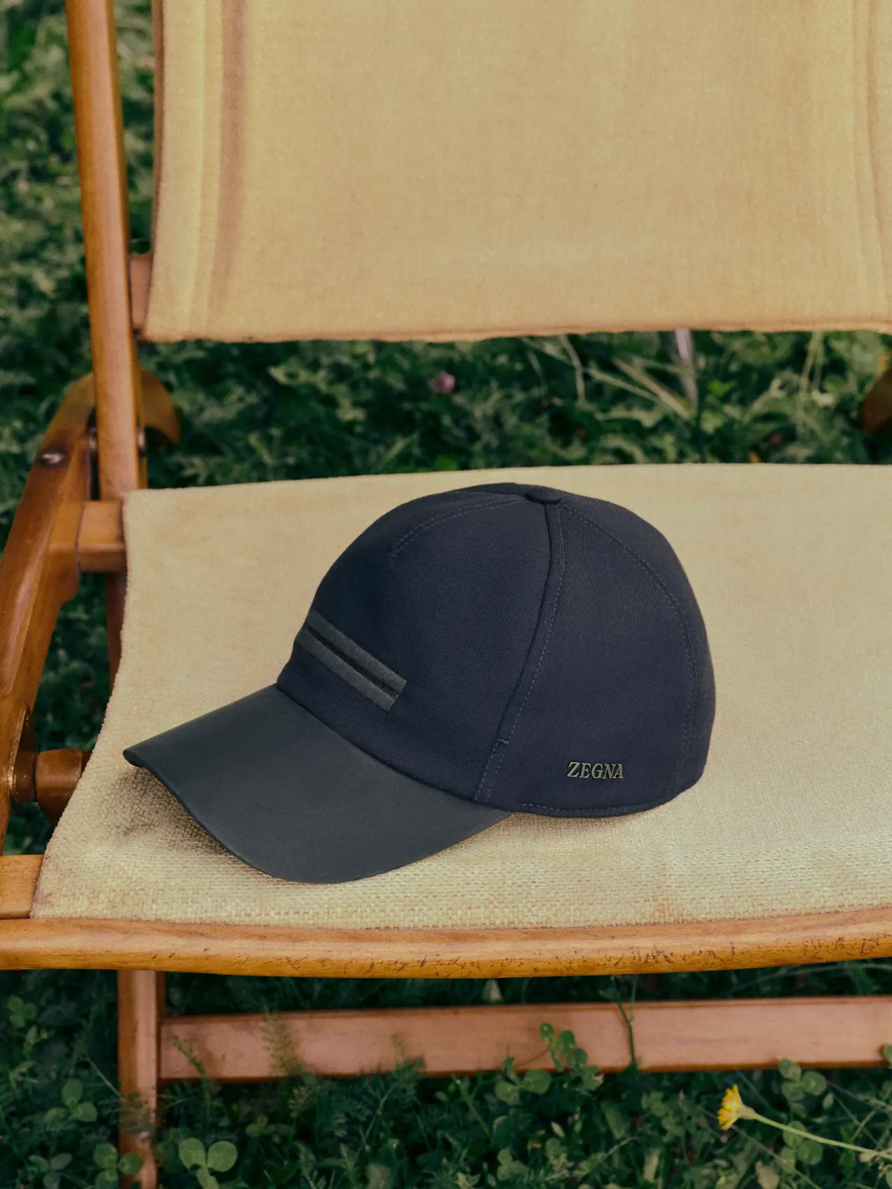 Close-up of ZEGNA baseball cap from the ZEGNA SS26 collection.