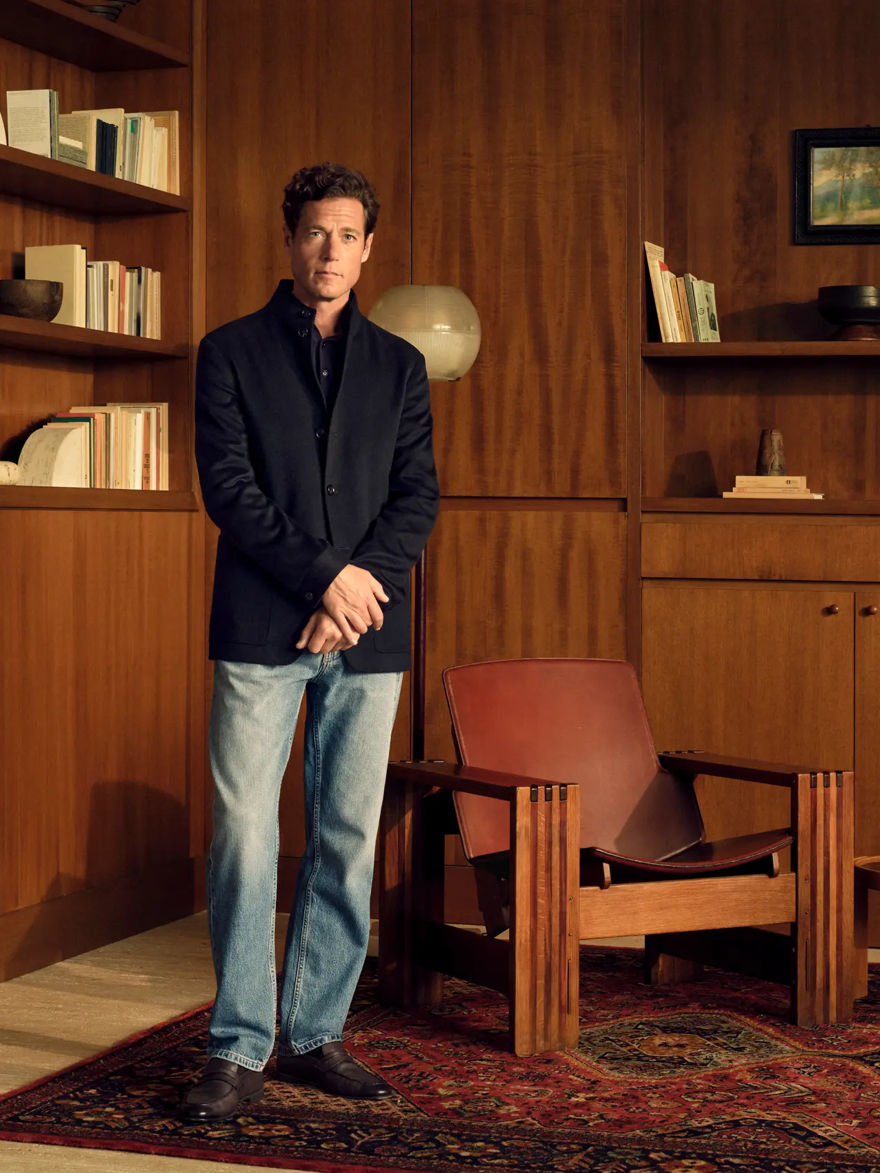 Man wearing the Il Conte Chore Jacket in Oasi Cashmere with light wash denim jeans, from the ZEGNA Fall/Winter 2026 collection.
