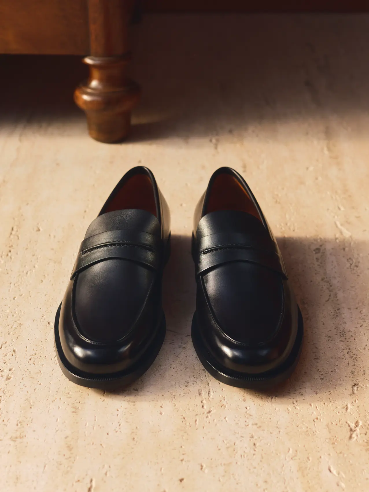 Front view of the Mocassino Corso in black calfskin, from the ZEGNA FW26 collection.