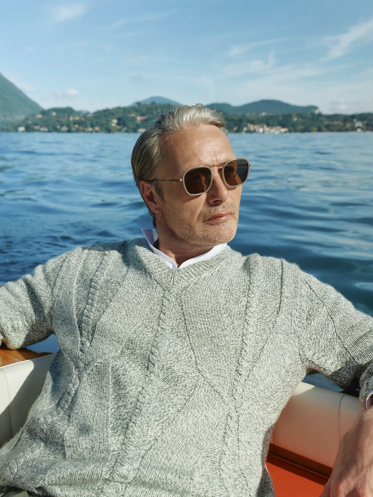 Mads Mikkelsen wearing ZEGNA sunglasses from the Spring Summer 2026 collection, styled with a refined SS26 look.
