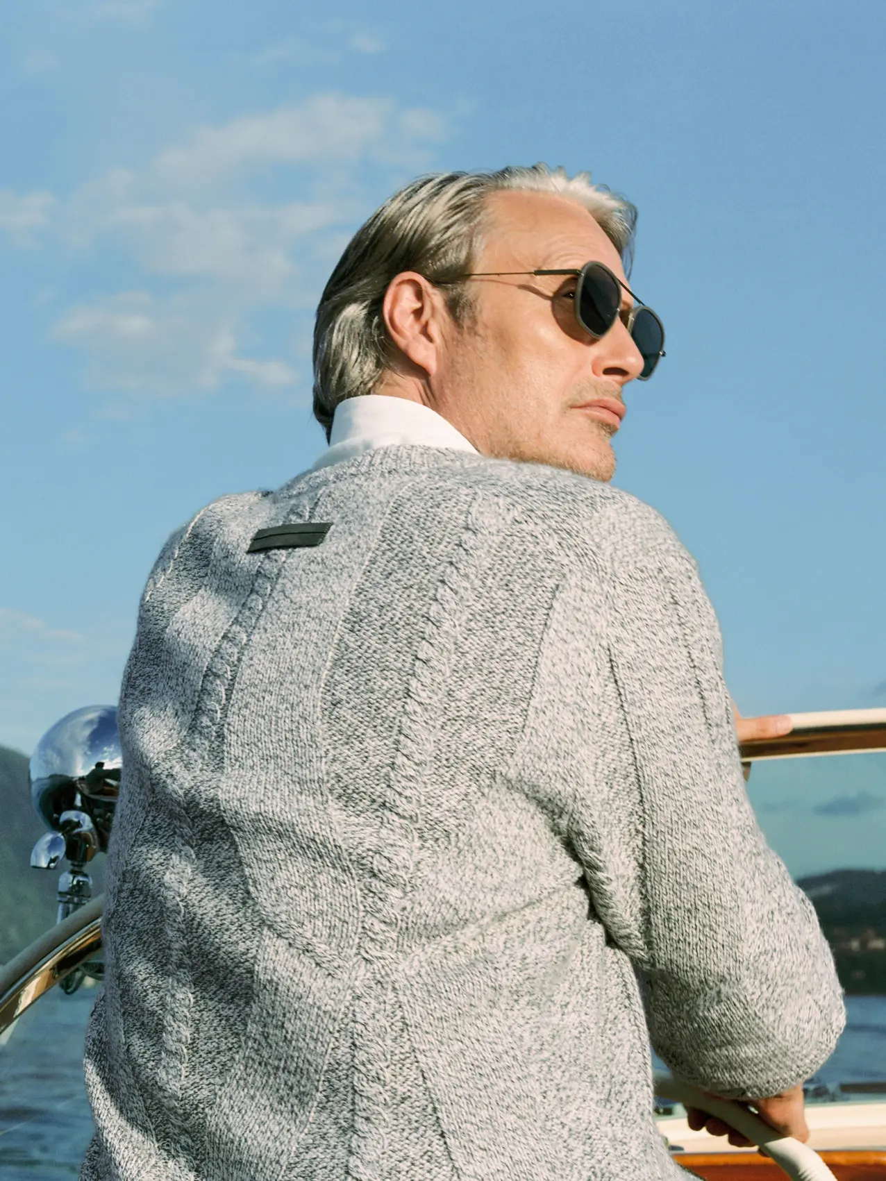 Mads Mikkelsen wearing ZEGNA sunglasses from the Spring Summer 2026 collection, styled with a refined SS26 look.
