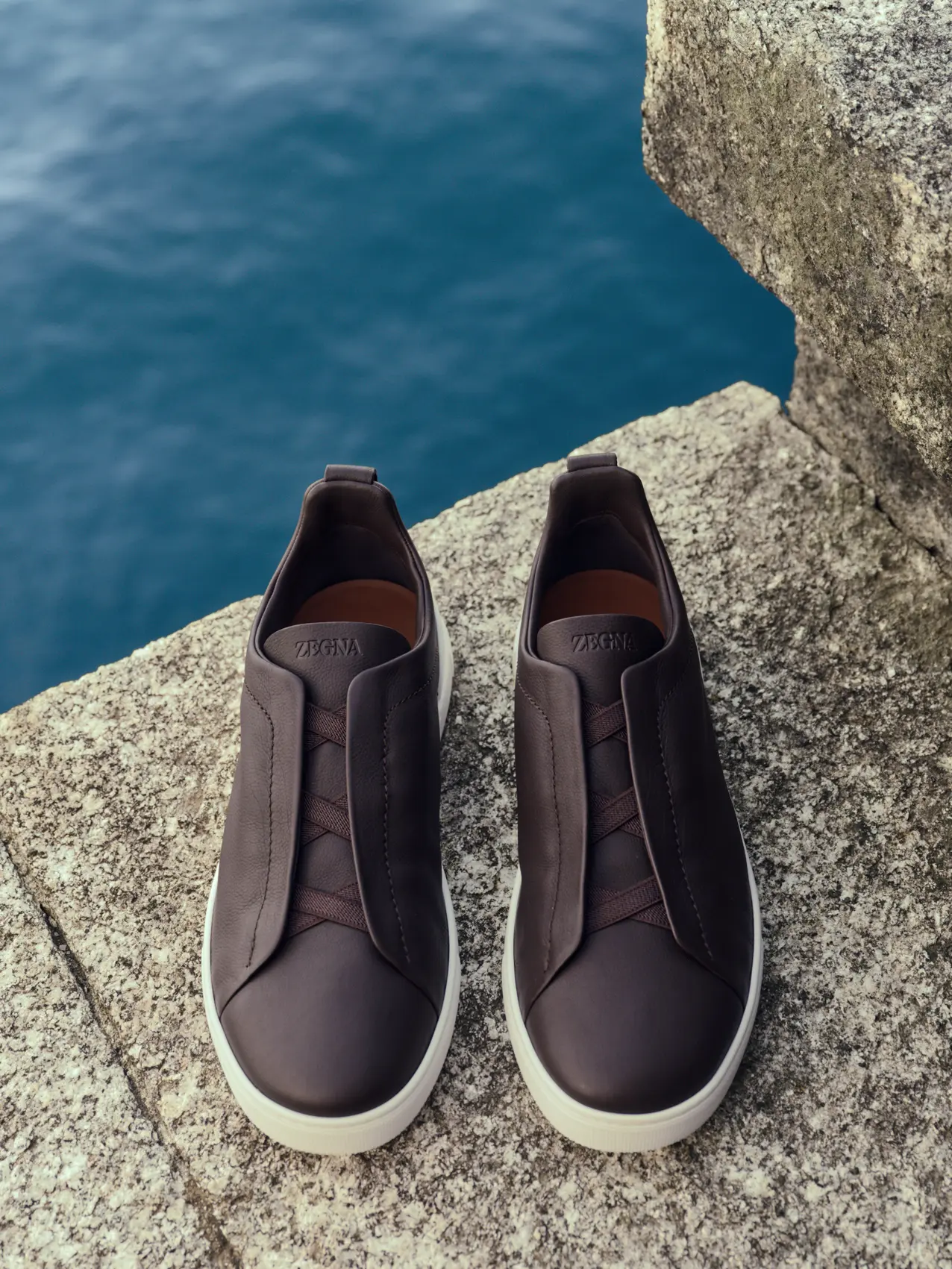 Top view of the Triple Stitch Sneaker in extra dark brown Secondskin, from the ZEGNA Fall/Winter 2026 collection.