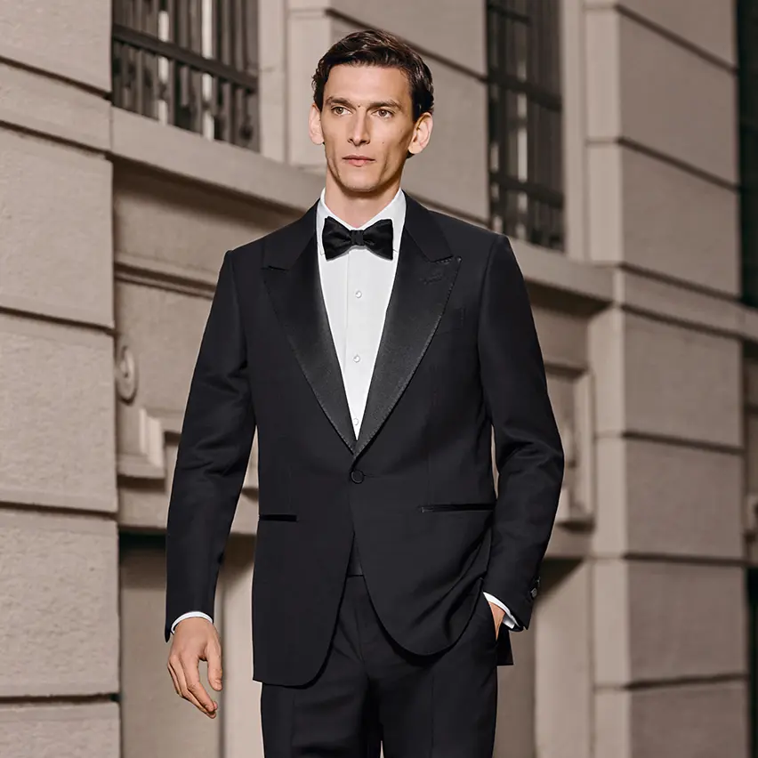 Man wearing an elegant tuxedo, from the ZEGNA FW25 collection.