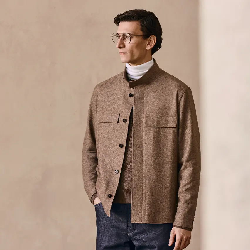 ZEGNA(杰尼亚)FW25 系列叠穿针织衫与夹克打造的定制男装造型。