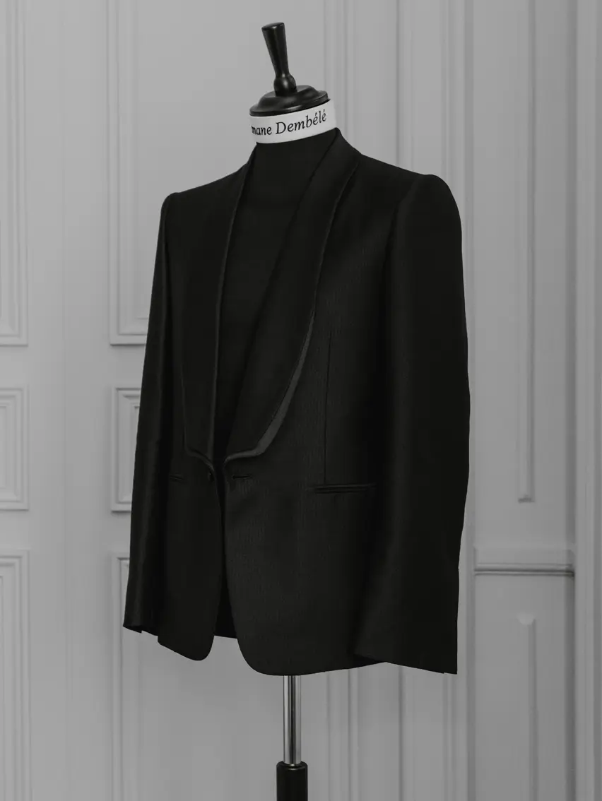 Close-up of the custom-made ZEGNA tuxedo tailored exclusively for Ousmane Dembélé.