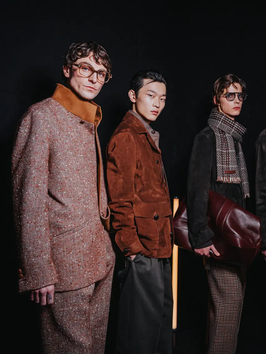 Models presenting coordinated winter looks with refined silhouettes from the ZEGNA winter fashion show 2026