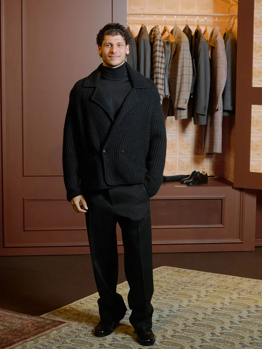 Rakan Alireza wearing a refined winter look at the ZEGNA Winter Fashion Show 2026.