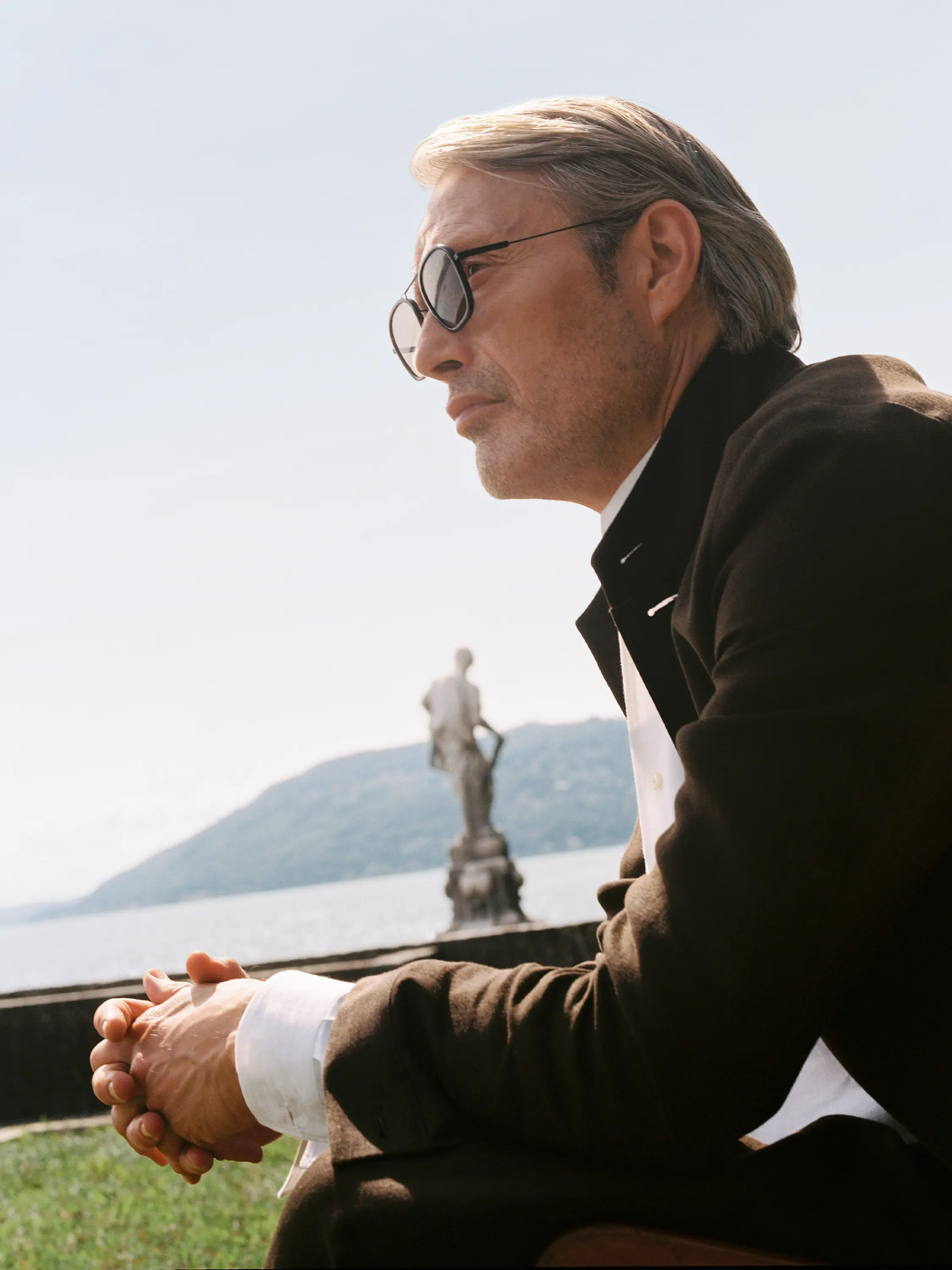 Mads Mikkelsen wearing ZEGNA sunglasses from the Spring Summer 2026 collection, styled with a refined SS26 look.