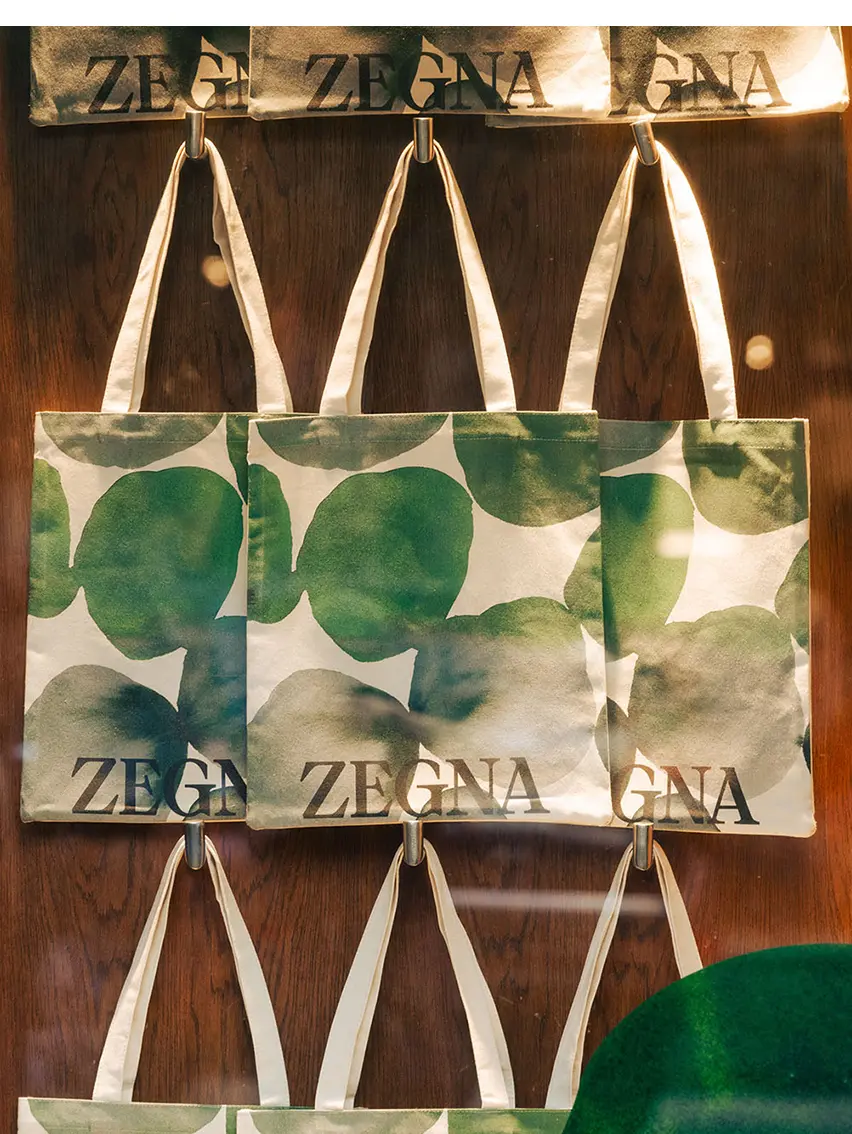 ZEGNA boutique with Oasi Zegna-inspired design and accessories.