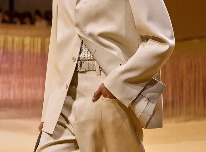 Detail of a model wearing an outfit from the exclusive ZEGNA Summer 2025 Fashion Show collection.