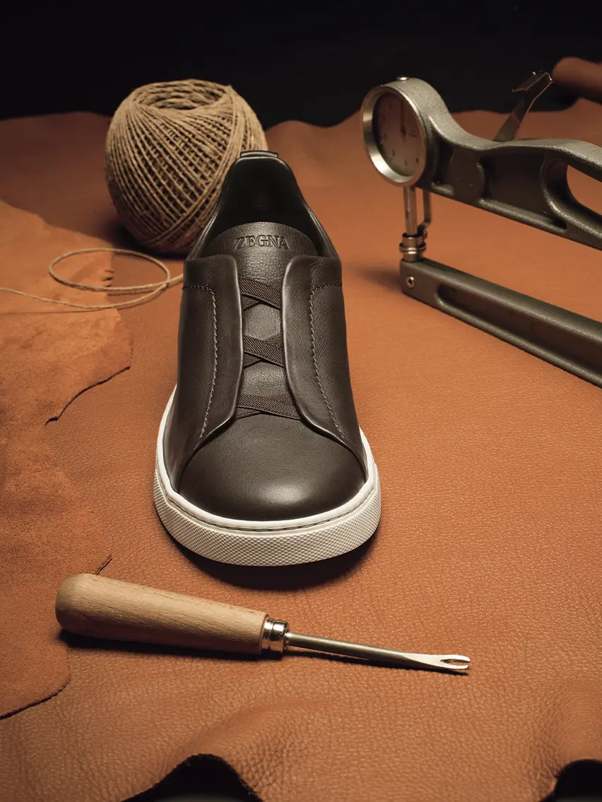 Close-up of Triple Stitch Secondskin nubuck from the ZEGNA SS26 collection.