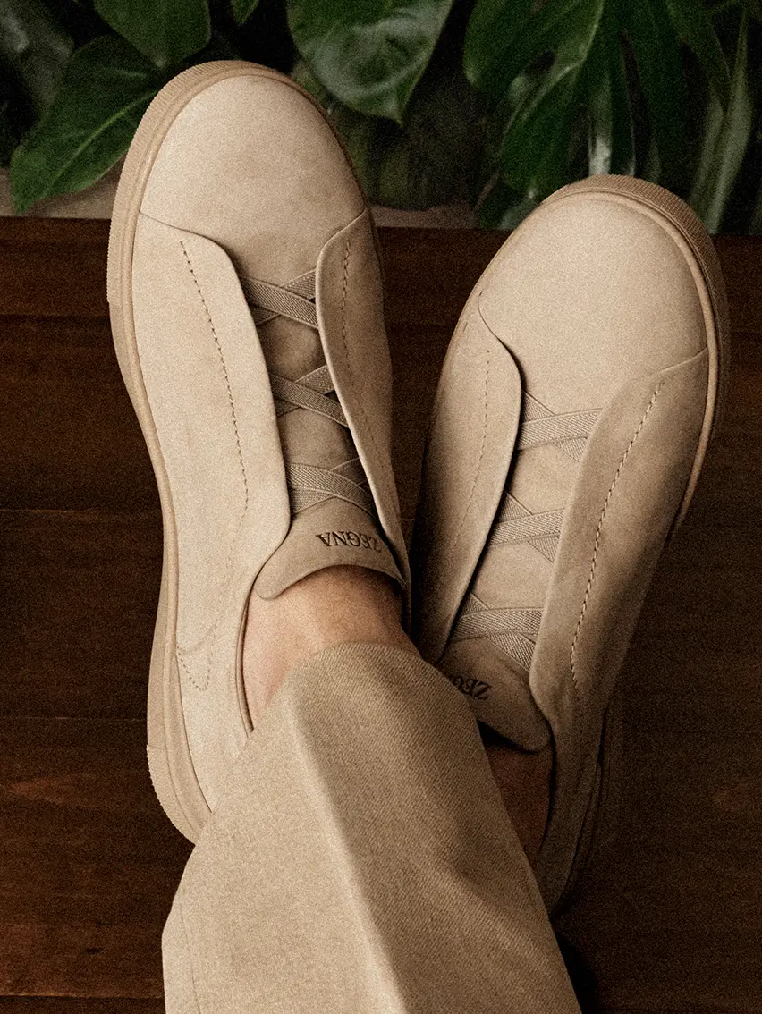 Close-up of Triple Stitch™ SECONDSKIN NUBUCK, from the ZEGNA SS26 collection.