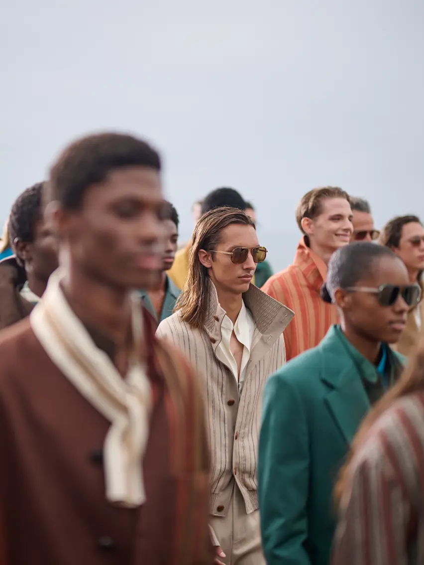 Group of models on the runway at the ZEGNA Spring/Summer 2027 Fashion Show in LA.
