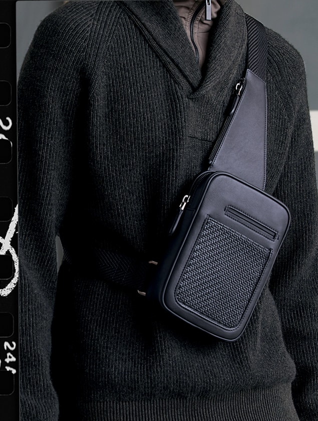 Leather shoulder sling bags for modern man | Zegna x Leica