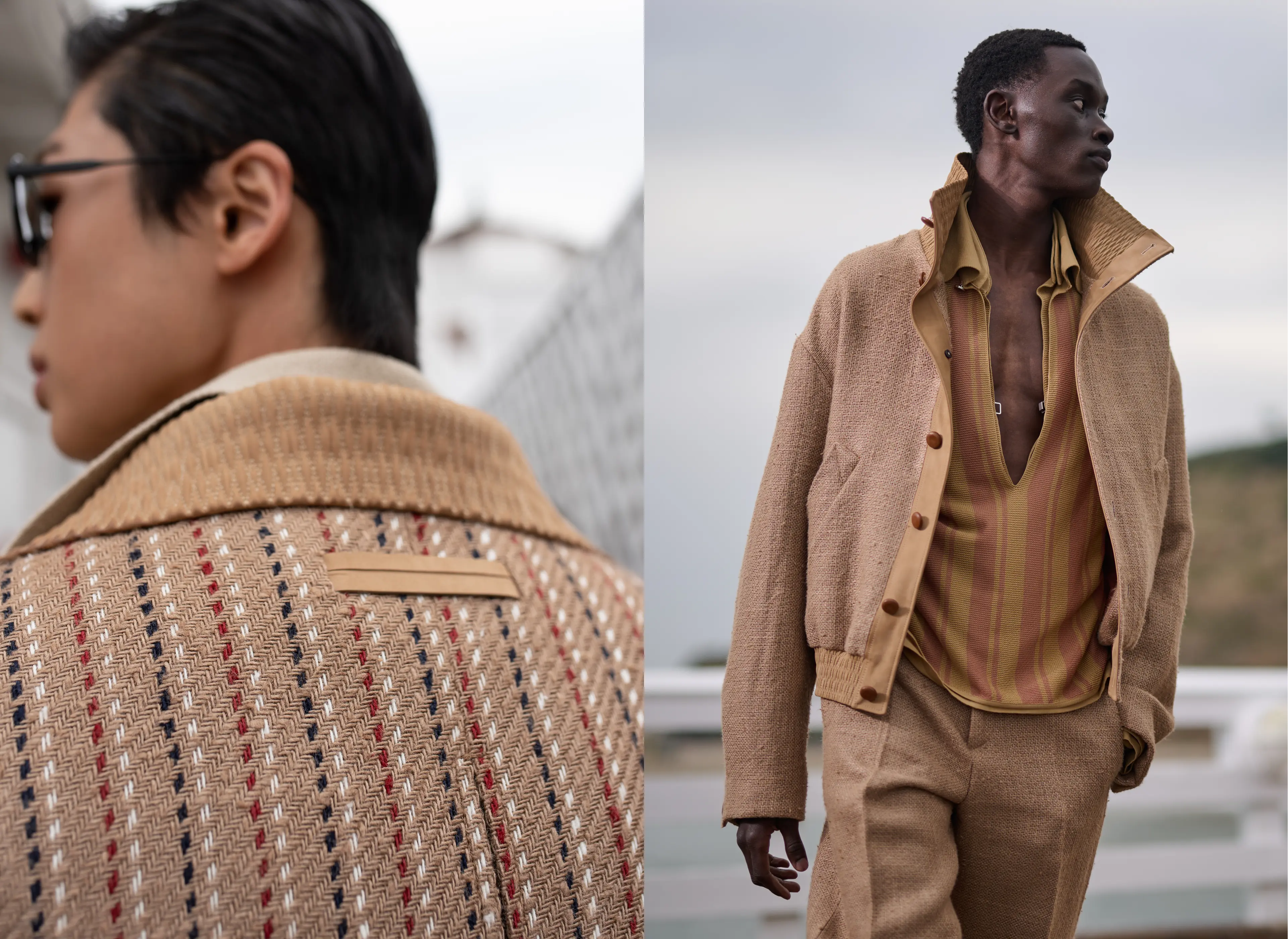 Backside of jacket's collar and model on the runway - ZEGNA Fashion Show Summer 2027.