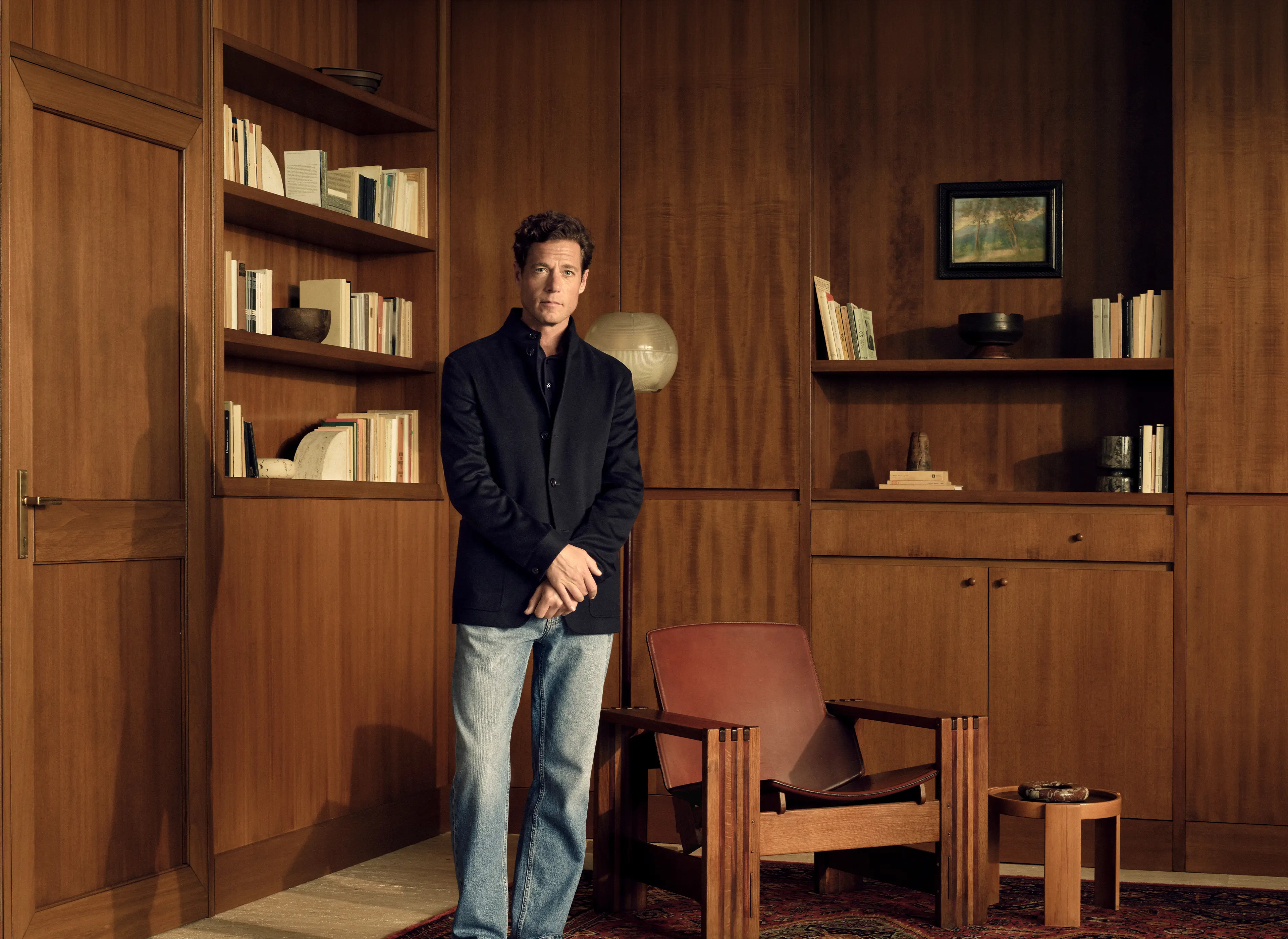 Man wearing the Il Conte Chore Jacket in Oasi Cashmere with light wash denim jeans, from the ZEGNA Fall/Winter 2026 collection.