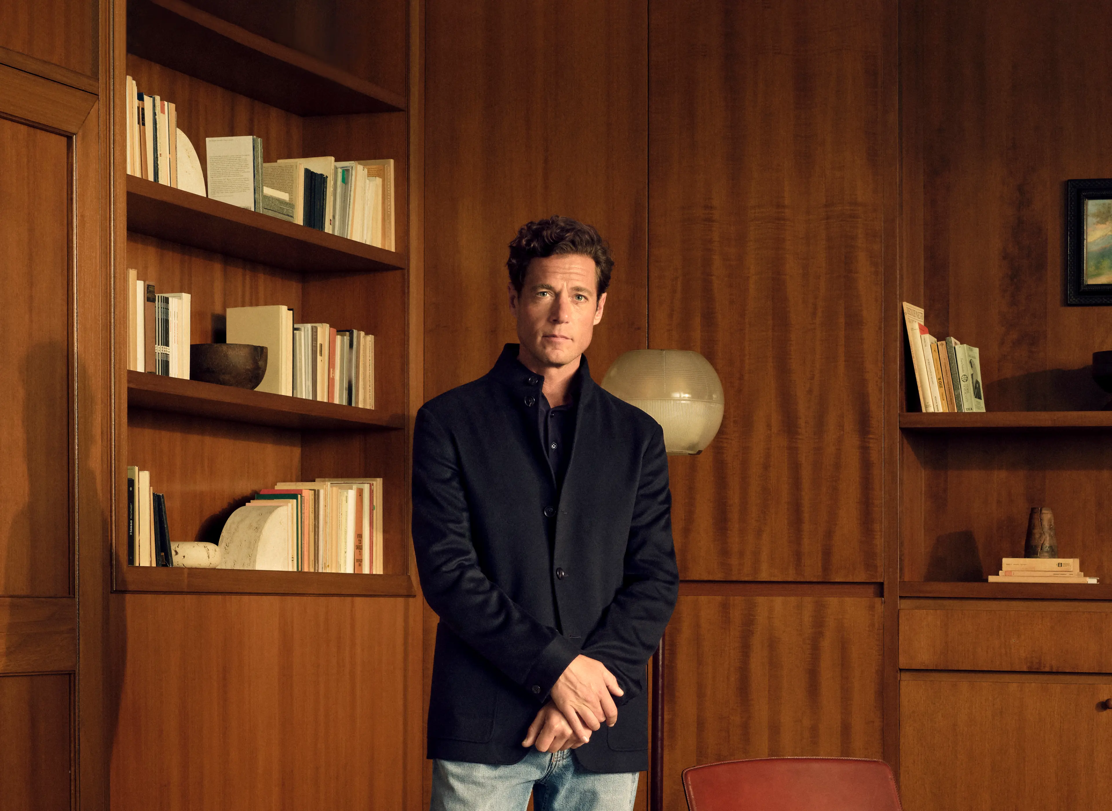 Man wearing the Il Conte Chore Jacket in Oasi Cashmere with light wash denim jeans, from the ZEGNA Fall/Winter 2026 collection.