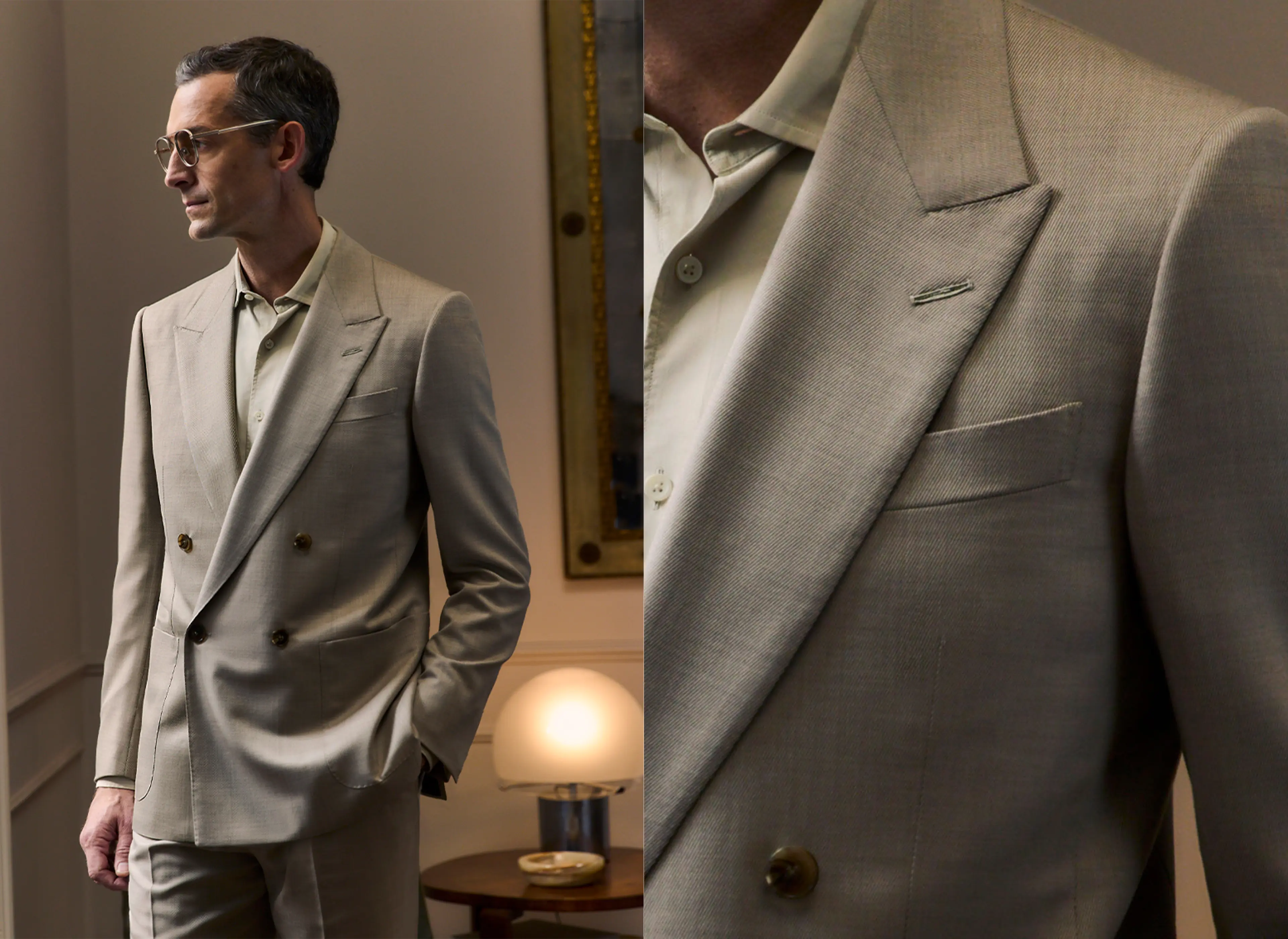 身穿 ZEGNA（杰尼亚）2026 春夏系列优雅亚麻西装套装的男士。