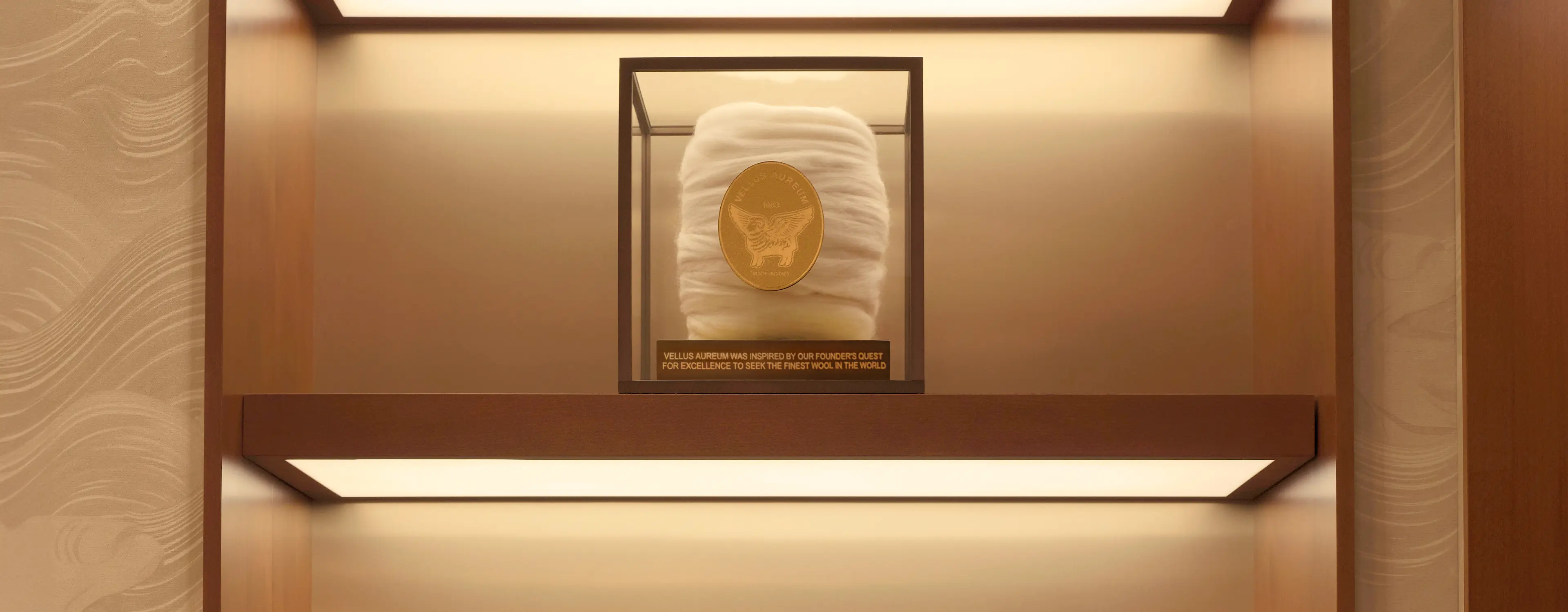 ZEGNA Vellus Aureum logo displayed on a wool installation.