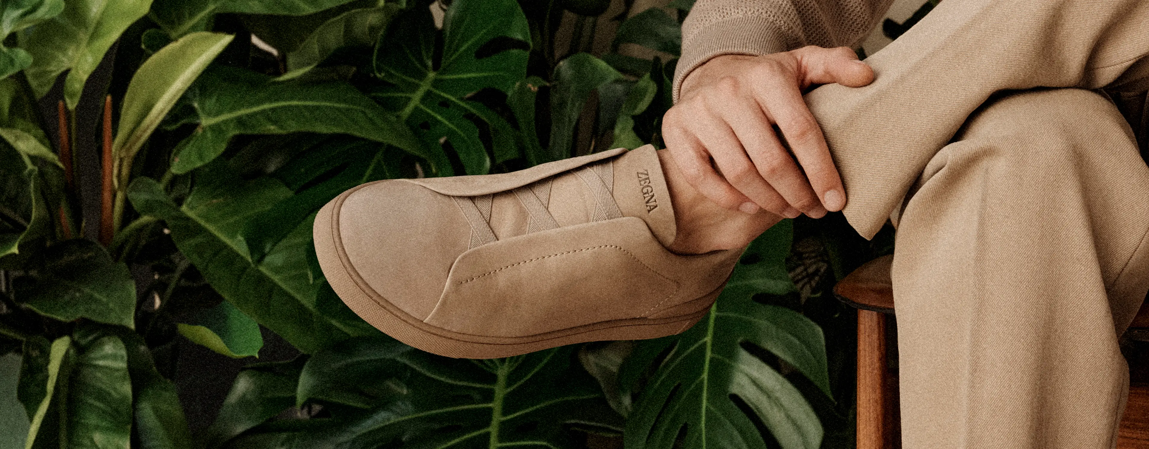 Close-up of Triple Stitch™ SECONDSKIN NUBUCK, from the ZEGNA SS26 collection.