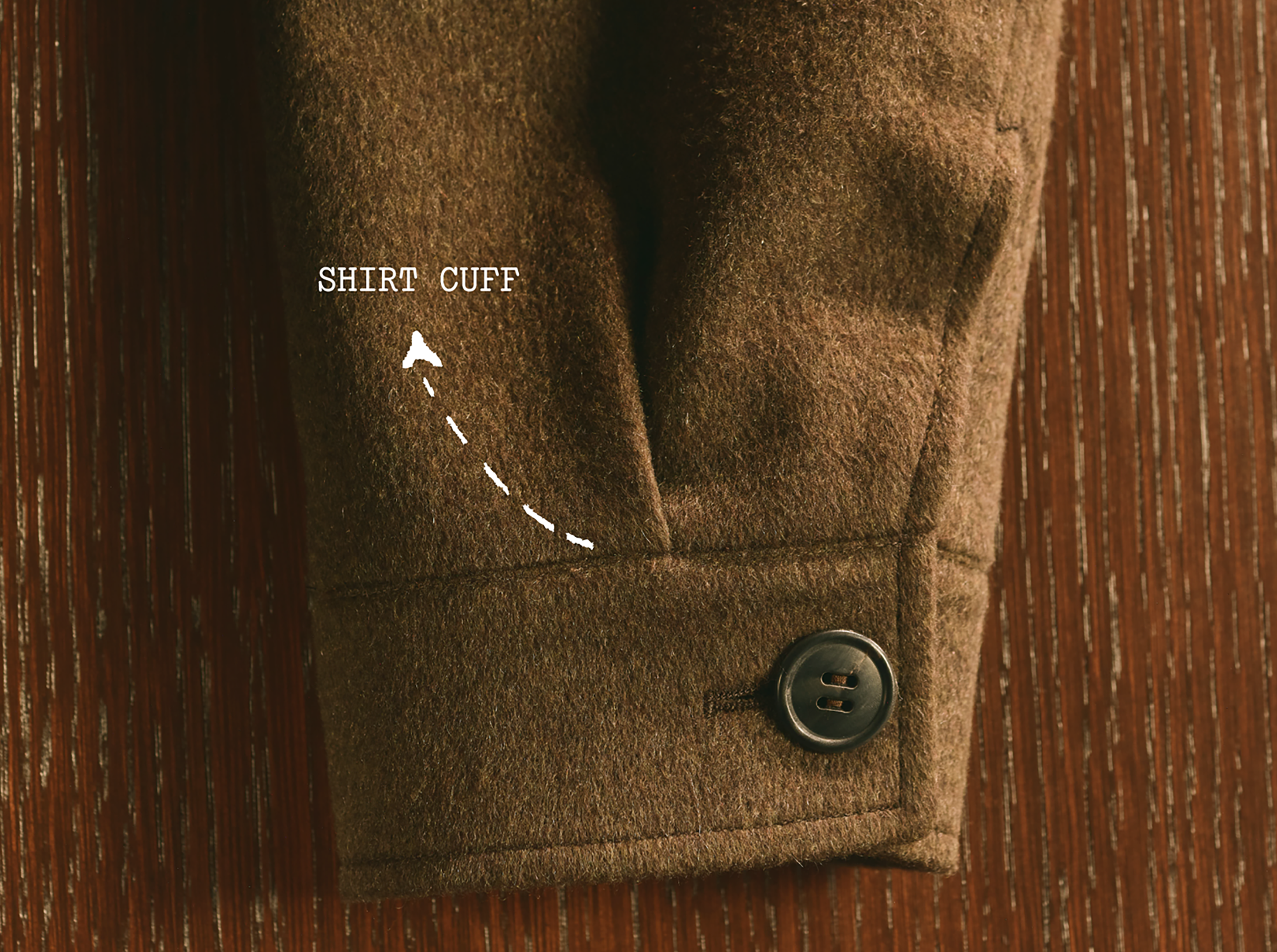 Detail of the shirt cuff of the Oasi Cashmere Falcon Jacket, ZEGNA Fall/Winter 2026 collection.
