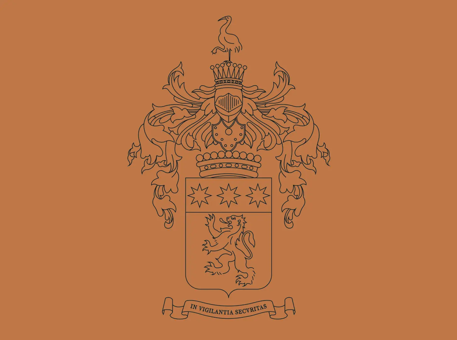 Zegna(杰尼亚)家族盾形图案:一种纹章盾牌,上面有一头狮子,狮子上方有三颗星,头顶是一个王冠和一只鸟。下方的横幅标语为“IN VIGILANTIA SECURITAS”。