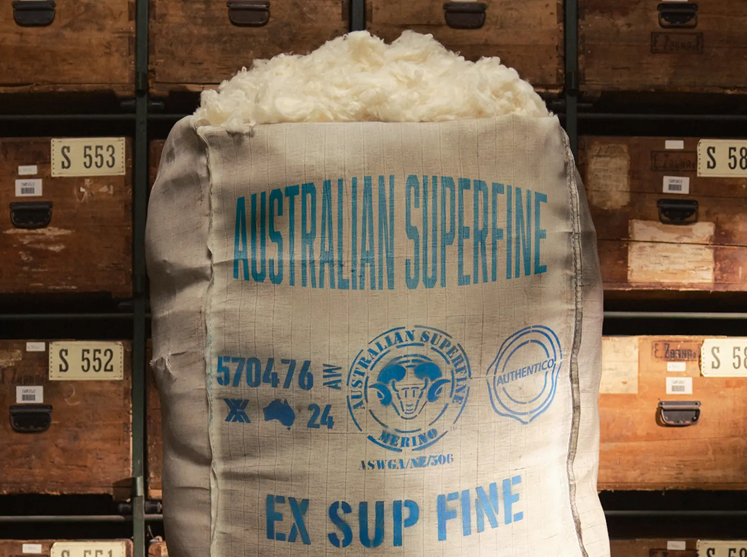 Vellus Aureum raw material sack highlighting heritage craftsmanship and textile tradition.